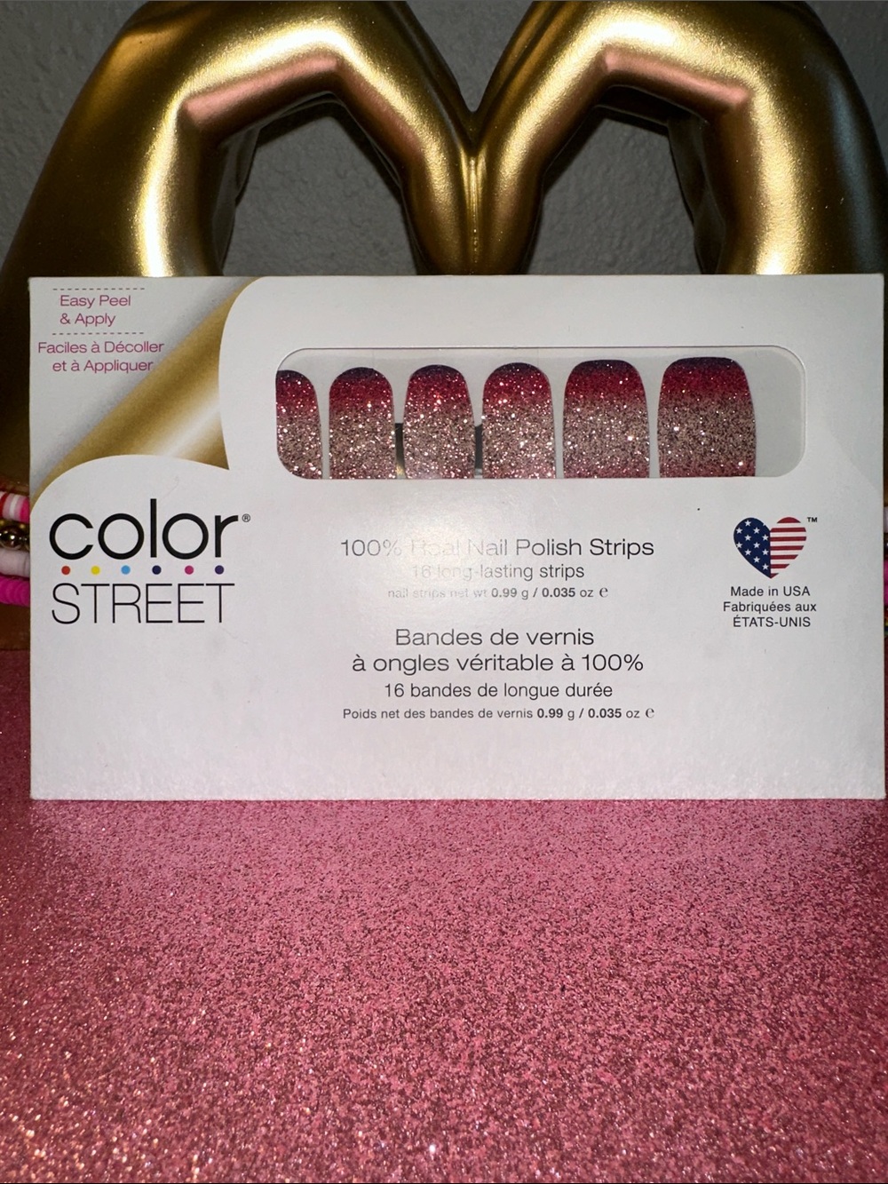 Color Street Pink to Burgundy Glitter Ombre Nail Strips (unopened) strip removed